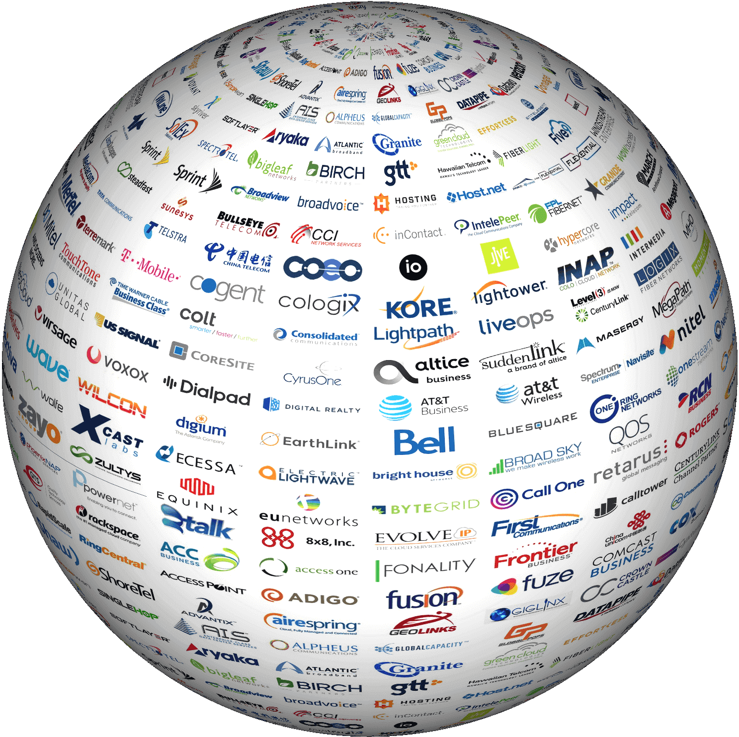 A globe made of carrier logos